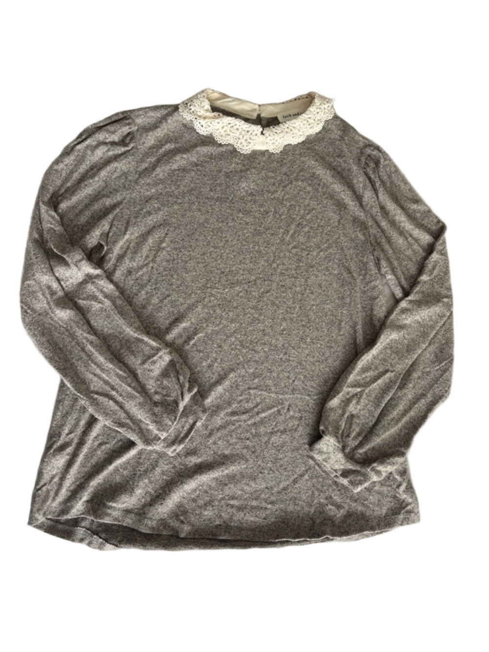 Faith and Joy Gray Long Sleeve Top with Lace Collar